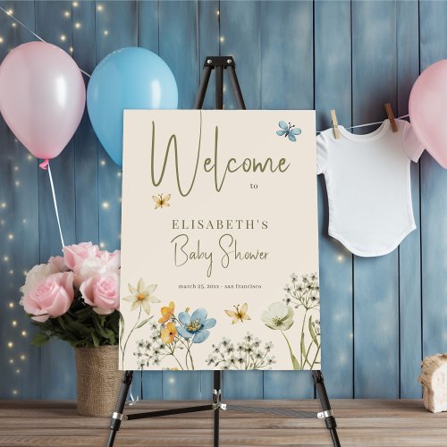 Spring watercolor floral baby shower welcome sign