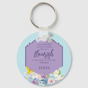 Spring Watercolor Floral Bible Verse Personalized Keychain