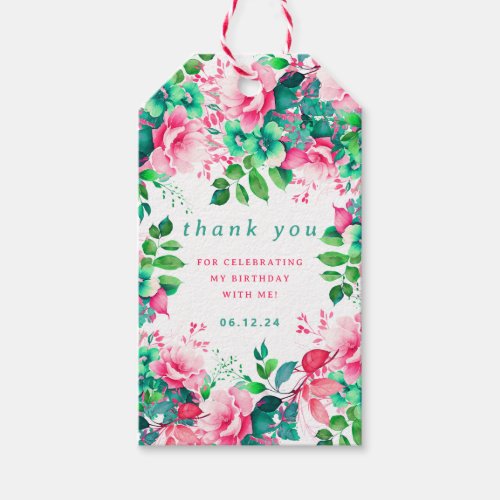 Spring Watercolor Floral Birthday Thank You  Gift Tags