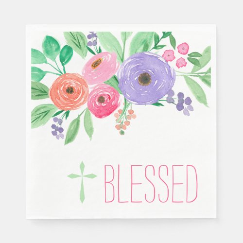 Spring Watercolor Floral Blessed Napkins