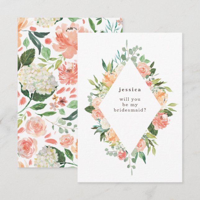 Spring Watercolor Floral Diamond Bridesmaid Invitation (Front/Back)