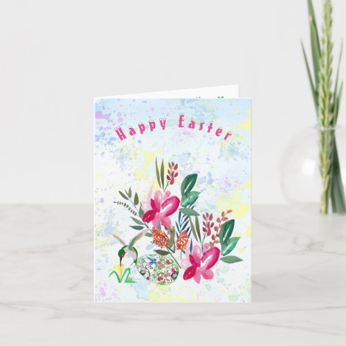 Spring Watercolor Floral Easter Egg Decorative Fun Holiday Card