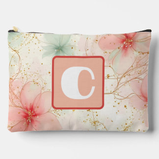 Spring Watercolor Floral Garden Monogram Accessory Pouch