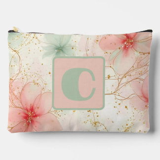 Spring Watercolor Floral Garden Monogram Accessory Pouch