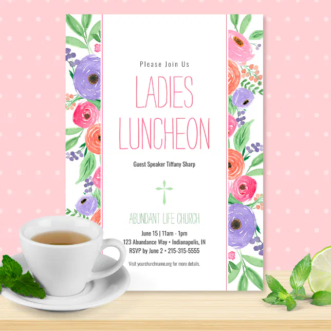 Spring Luncheon Invite Spring Watercolor Floral Ladies Church Luncheon Invitation | Zazzle