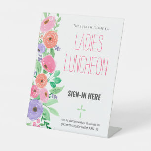 Spring Watercolor Floral Ladies Church Luncheon Pedestal Sign