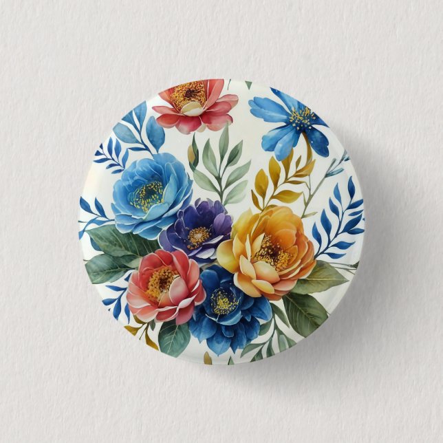 Spring Watercolor Floral Print Button (Front)