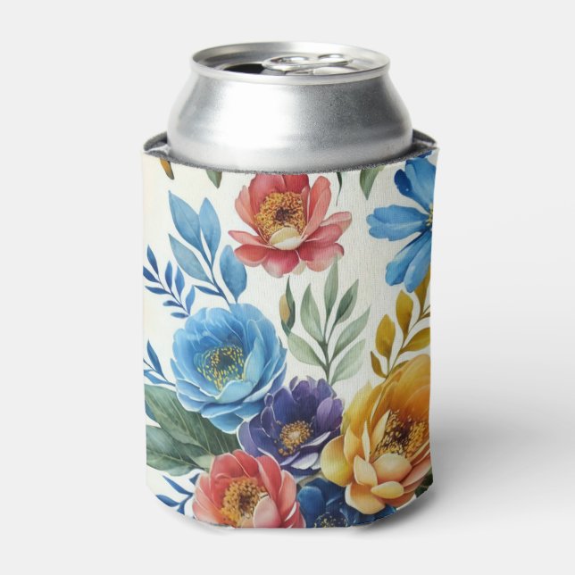 Spring Watercolor Floral Print Can Cooler (Can Front)