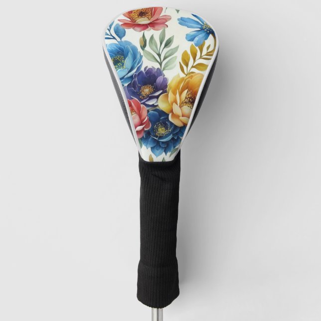 Spring Watercolor Floral Print Golf Head Cover (Front)
