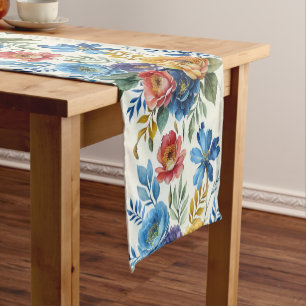 Spring Watercolor Floral Print Short Table Runner