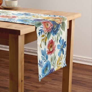 Spring Watercolor Floral Print Short Table Runner