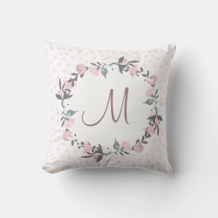 spring watercolor floral wreath monogram throw pillow
