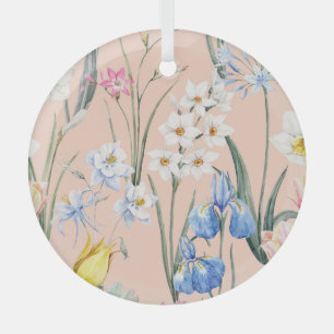 Spring watercolor florals, retro wallpaper. glass ornament