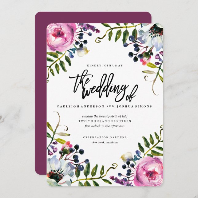 Spring Watercolor Flower Wedding Invitation (Front/Back)