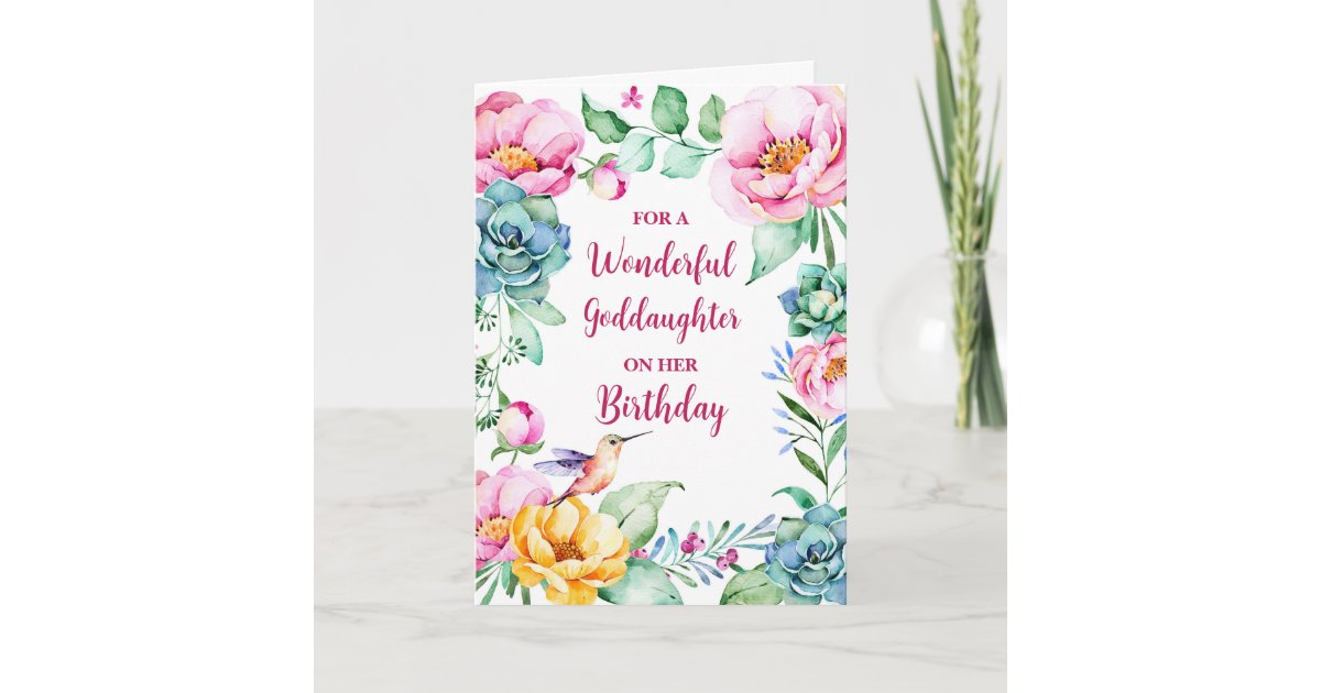 Spring Watercolor Flowers Goddaughter Birthday Card