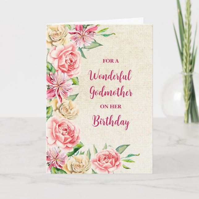 Spring Watercolor Flowers Godmother Birthday Card (Front)