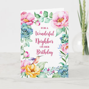 Spring Watercolor Flowers Neighbor Birthday Card