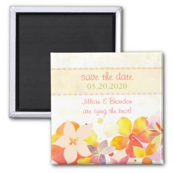 Spring Watercolor Flowers Wedding Save The Date Magnet by BridalHeaven at Zazzle