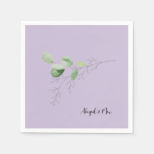 Spring Watercolor Hand-drawn Foliage Lavender  Napkins
