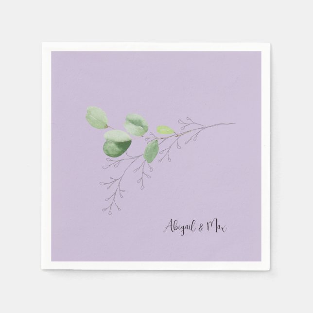 Spring Watercolor Hand-drawn Foliage Lavender  Napkins (Front)