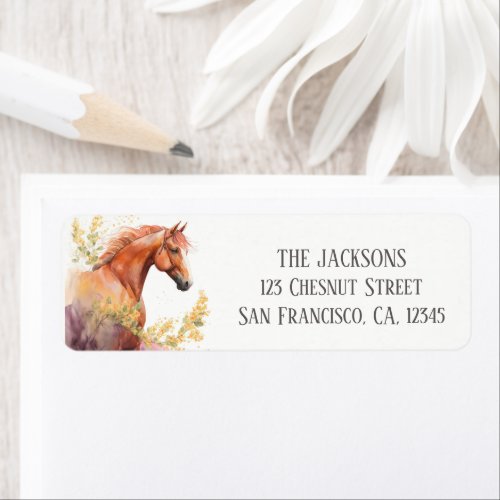 Spring Watercolor Horse Flowers Return Address Label