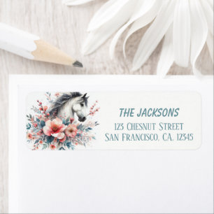 Spring Watercolor Horse Flowers Return Address Label