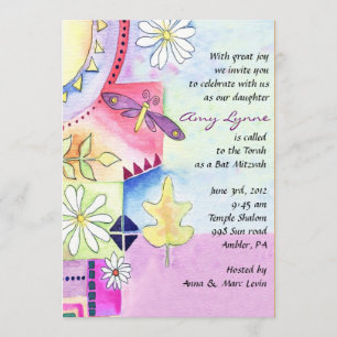 Spring Watercolor Jewish Bat Mitzvah Invitation