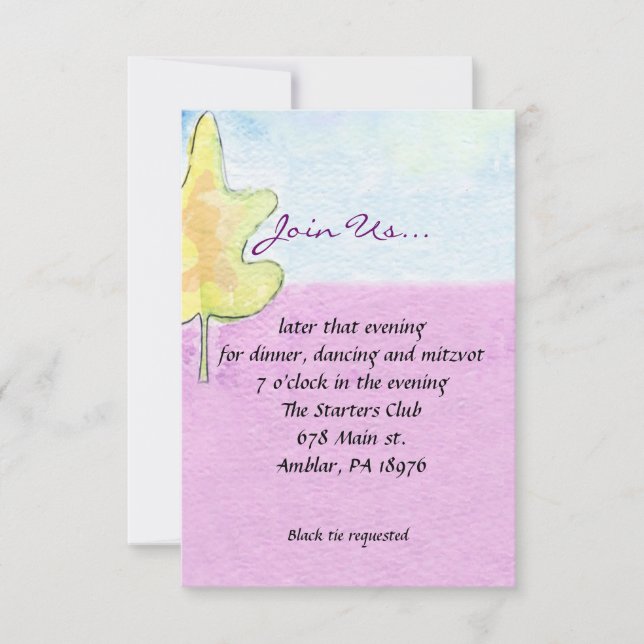 Spring Watercolor Jewish Bat Mitzvah Party Card (Front)
