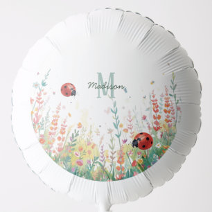 Spring Watercolor ladybug Floral Monogram Wildflow Balloon