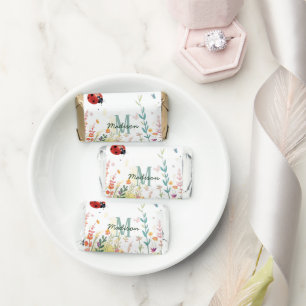 Spring Watercolor ladybug Floral Monogram Wildflow Hershey's Miniatures