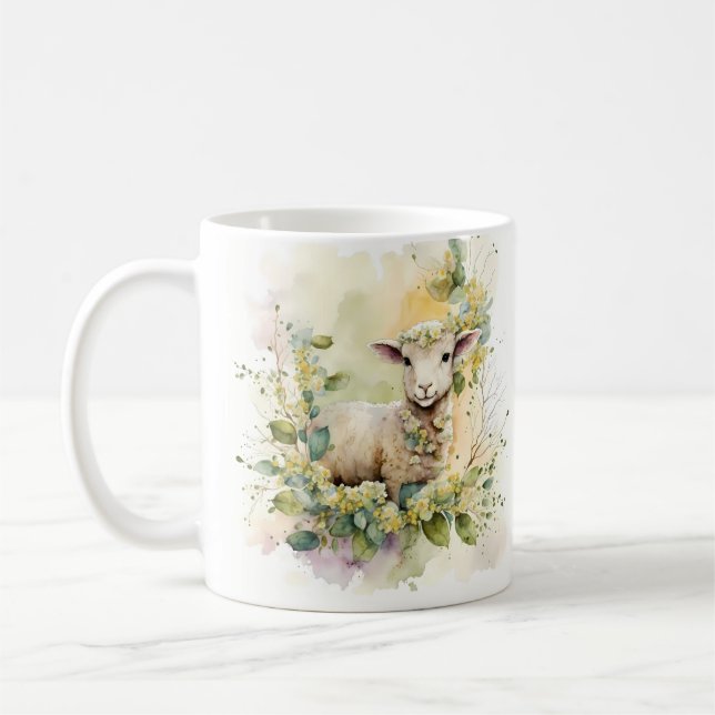 Spring Watercolor Lamb Coffee Mug (Left)
