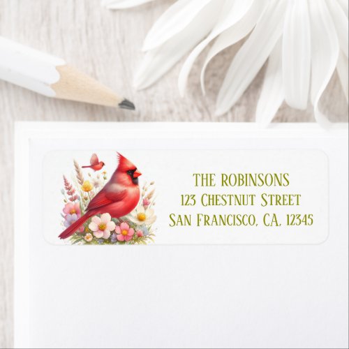 Spring Watercolor Northern Cardinal Return Address Label