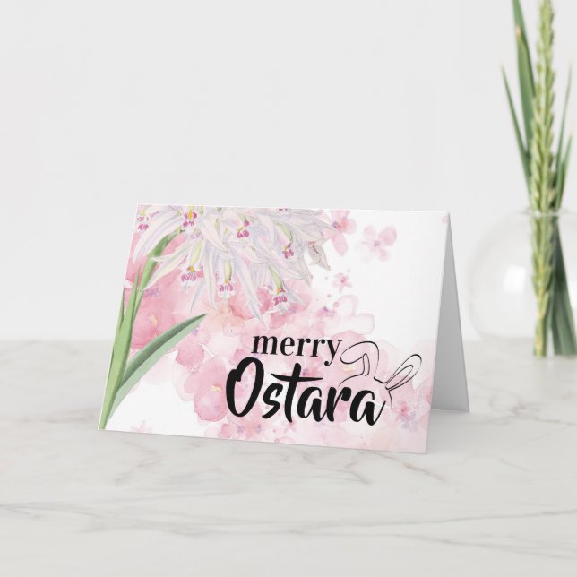 Spring Watercolor Orchids Ostara Holiday Card (Front)