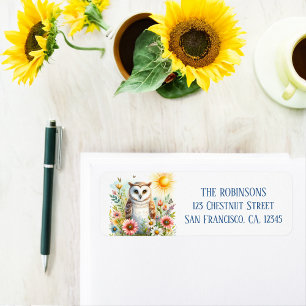 Spring Watercolor Owl Return Address Label