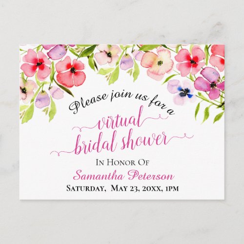 Spring Watercolor Pansies Virtual Bridal Shower Invitation Postcard