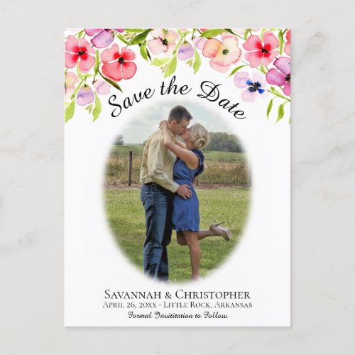 Spring Watercolor Pansies Wedding Save the Date Announcement Postcard