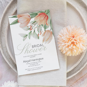 Spring Watercolor Peachy Floral Bridal Shower Invitation by bubblesgifts at Zazzle