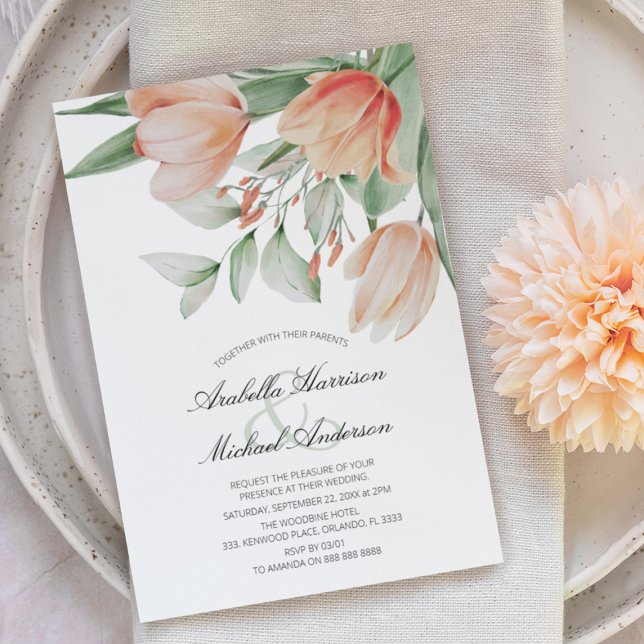 Spring Watercolor Peachy Floral Wedding Invitation (Creator Uploaded)
