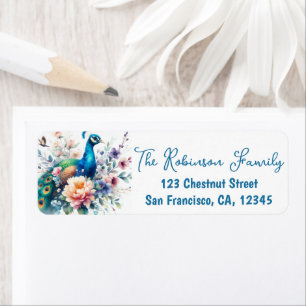 Spring Watercolor Peacock Return Address Label