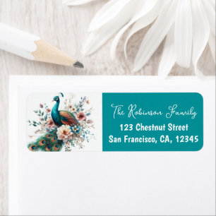 Spring Watercolor Peacock Return Address Label