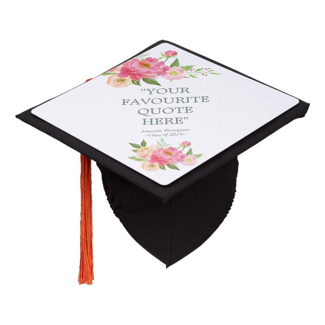 Spring Watercolor Peonies Floral personalised Graduation Cap Topper (Angled)