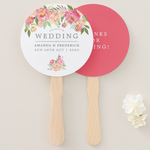 Spring Watercolor Peonies Wedding Thank You Hand Fan