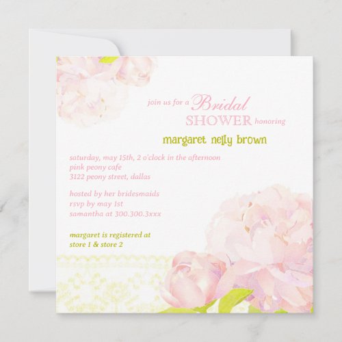 Southern Peony Flowers Spring Bridal Shower Invite