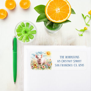 Spring Watercolor Pig Return Address Label