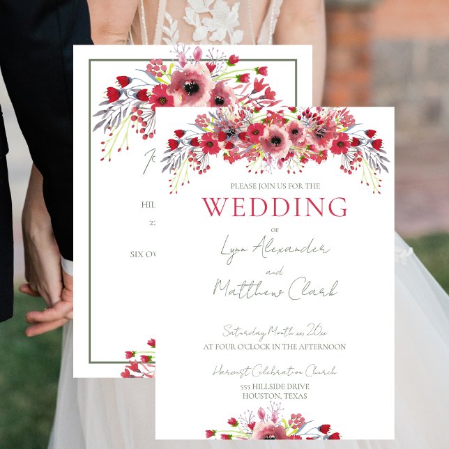Spring Watercolor Poppy Red Flowers Wedding Invitation (Creator Uploaded)
