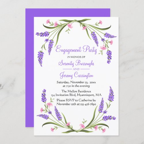 Spring Watercolor Purple Floral Engagement Party Invitation