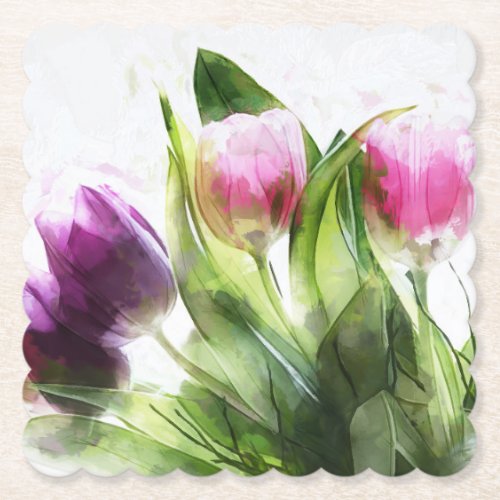 Spring Watercolor Purple Flowers Paper Coaster