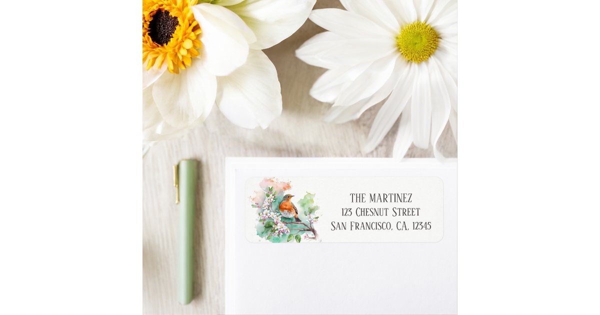 Robin Return Labels Spring Watercolor Robin Bird Return Address Label | Zazzle