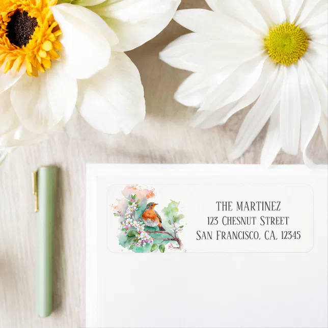 Robin Return Labels Spring Watercolor Robin Bird Return Address Label | Zazzle