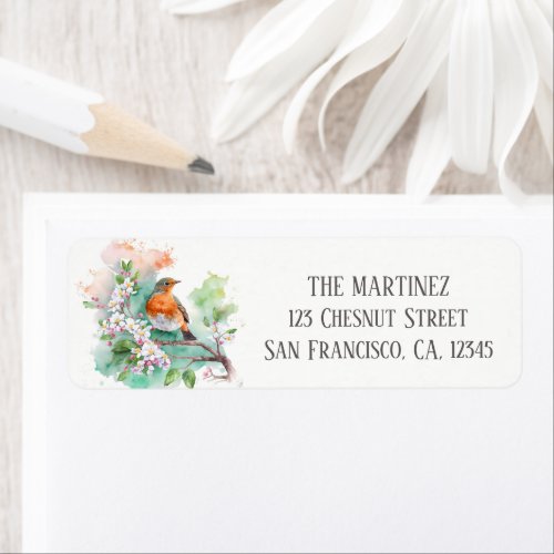 Spring Watercolor Robin Bird Return Address Label